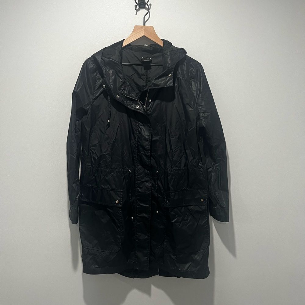 Trouvé Black Rain Hooded Trench Coat Nylon Lightweight M